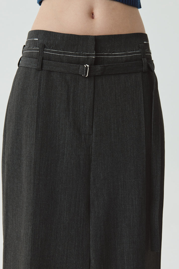 KIMMATIN Slit Point H Line Long Skirt — Gray