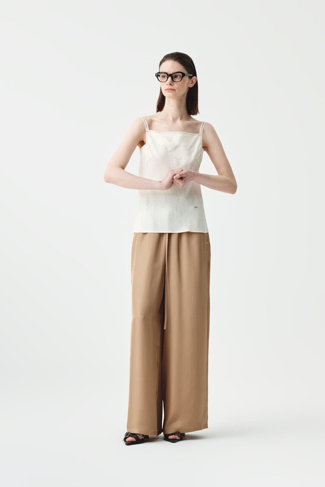 KIMMATIN Square Neck Crinkle Sleeveless — Ivory