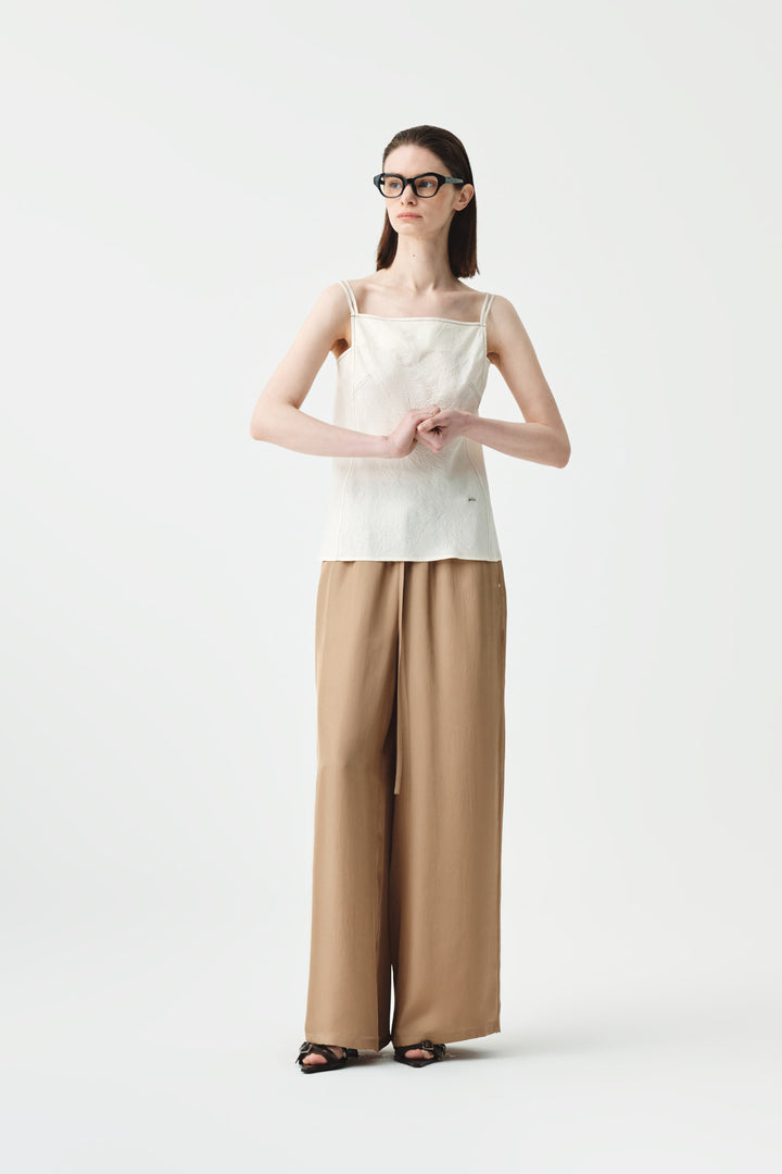 KIMMATIN Square Neck Crinkle Sleeveless — Ivory