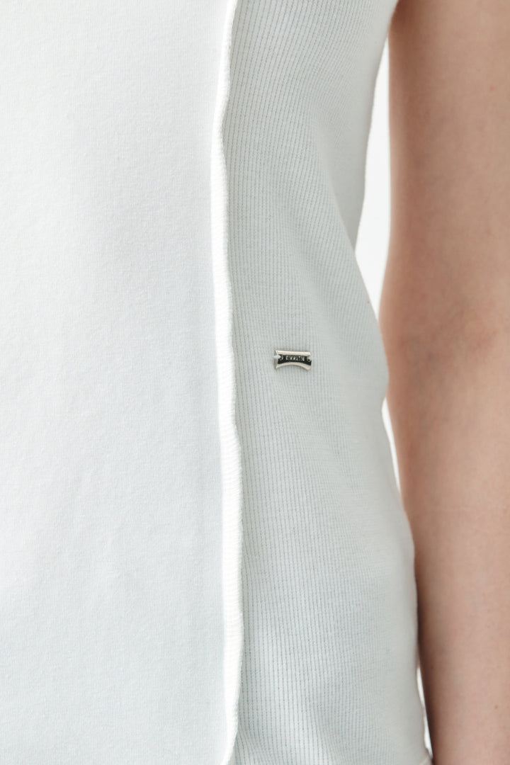 KIMMATIN Back Twist Unbalance Jersey Sleeveless — White