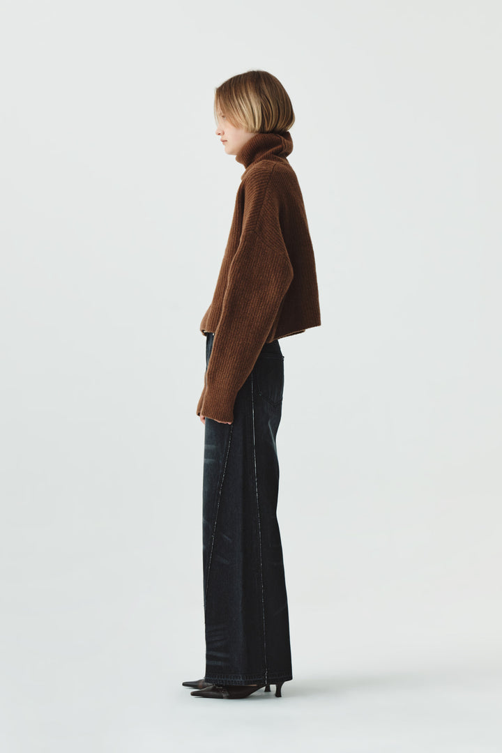 KIMMATIN Wool Blended High Neck Crop Pullover — Brown