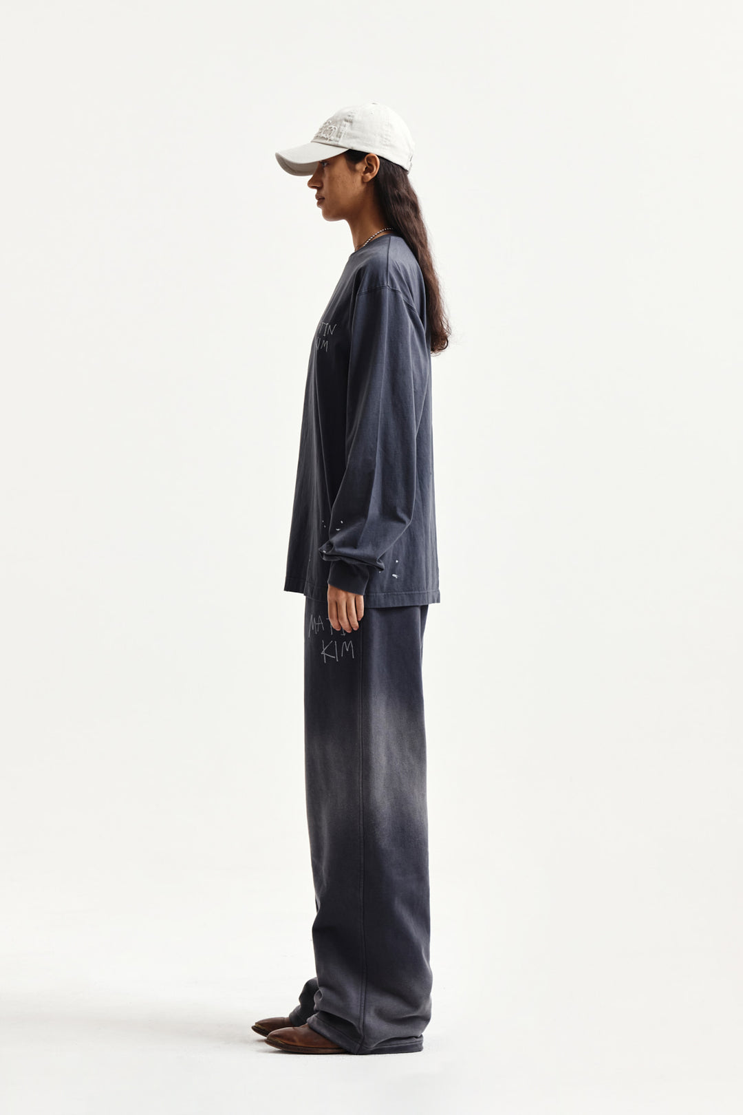 Matin Kim Vintage Washed Logo Top — Charcoal