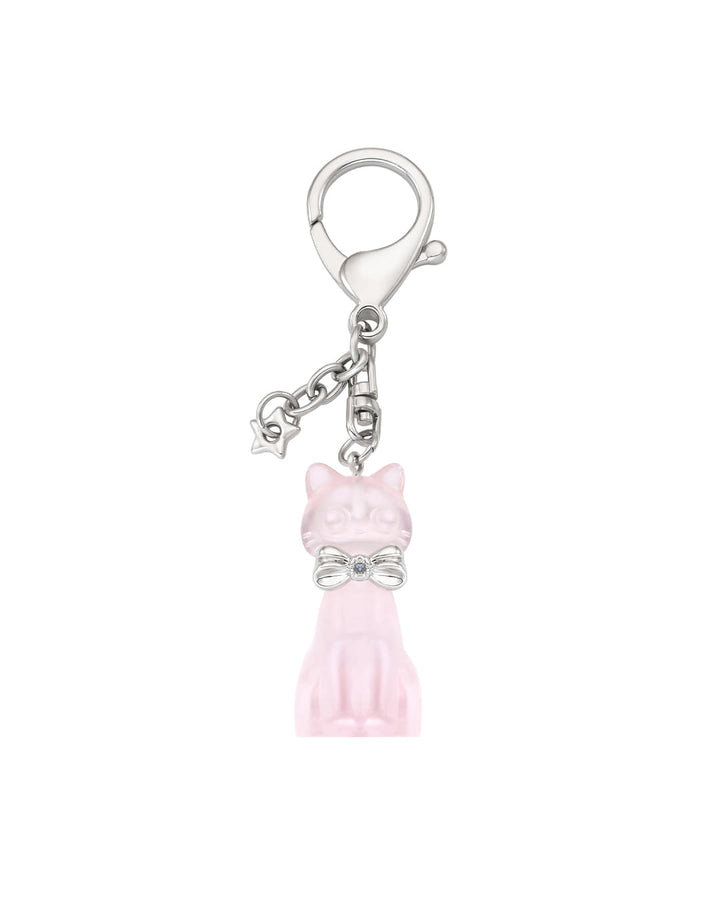 Stand Oil Cat Charm — Silver Star Keyring — Baby Pink