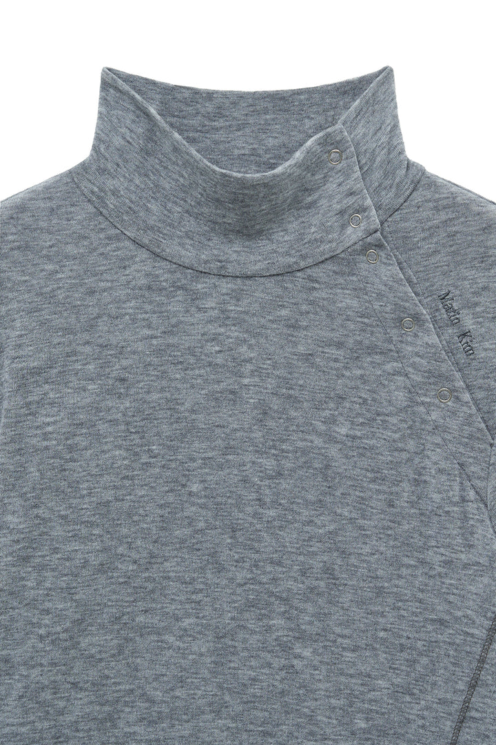 Matin Kim Button Slit Half Neck Top — Gray
