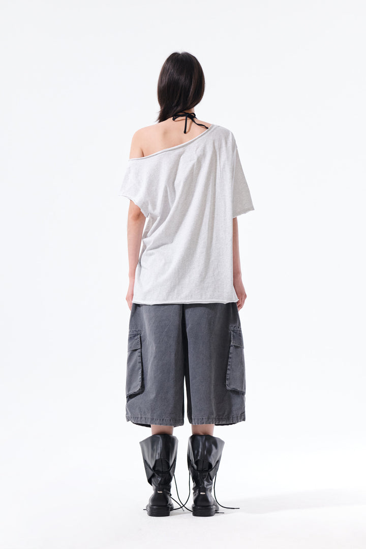 Matin Kim Washed Cotton Patch Pocket Bermudas — Charcoal