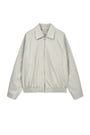 Matin Kim Small Logo Faux Leather Zip-Up — Light Grey