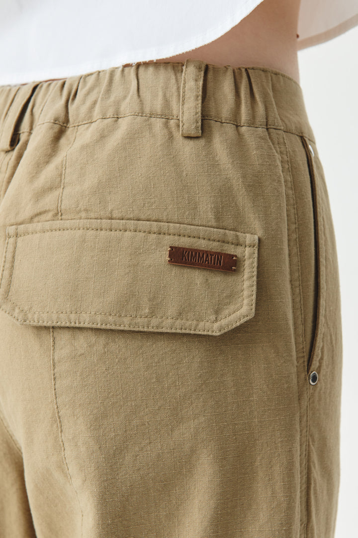 KIMMATIN Zipper Point Cotton Cargo Pants — Beige