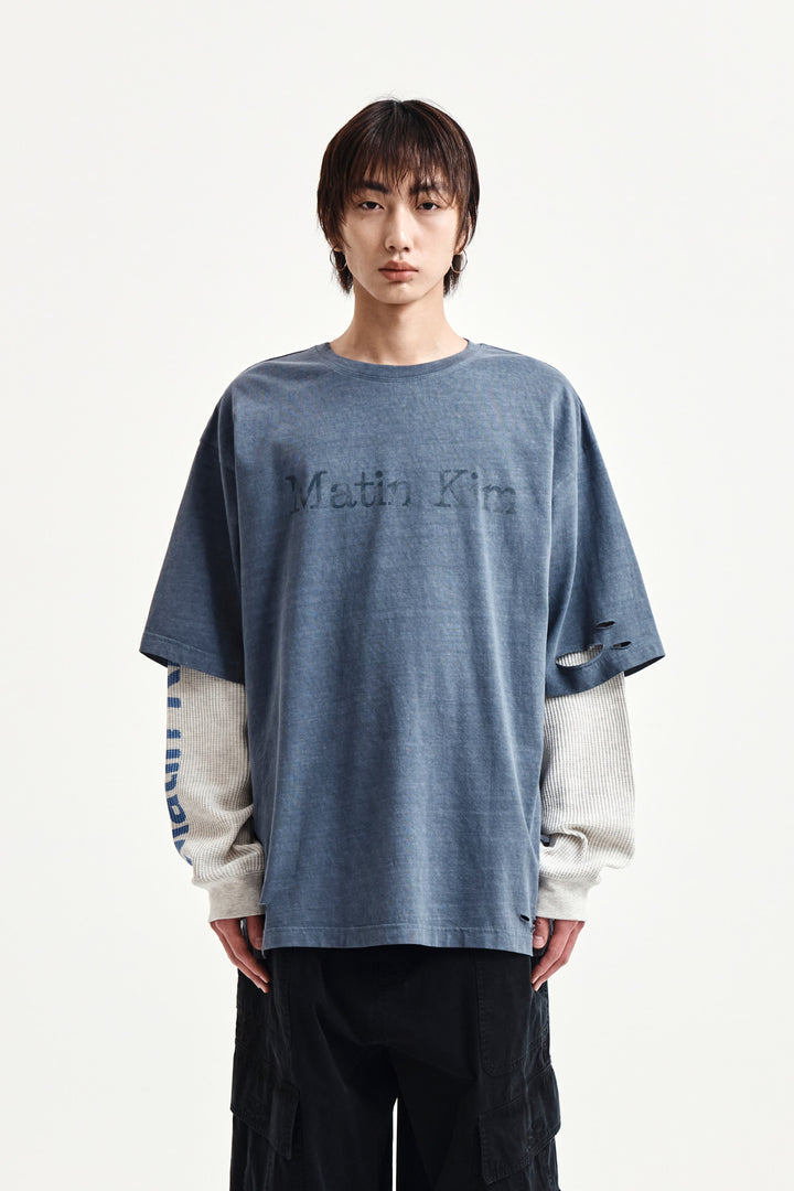 Matin Kim Distressed Logo Top Smoke — Blue