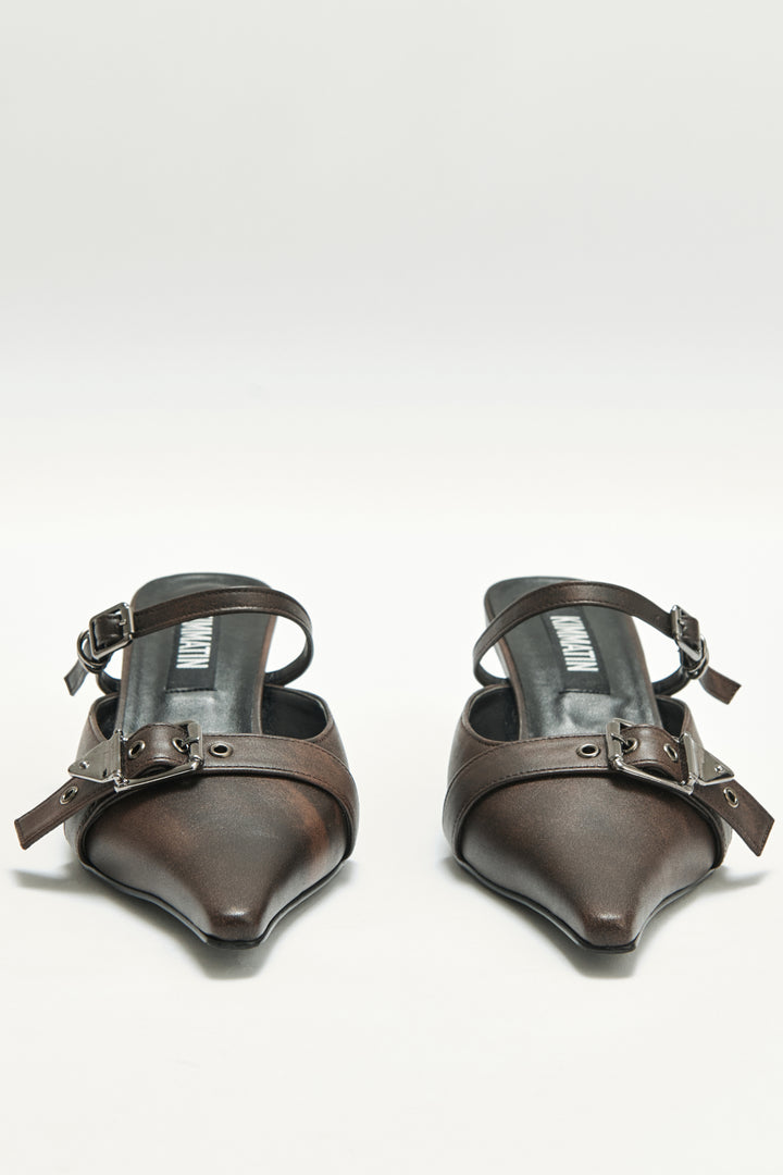 KIMMATIN Belted Stiletto Mule — Brown