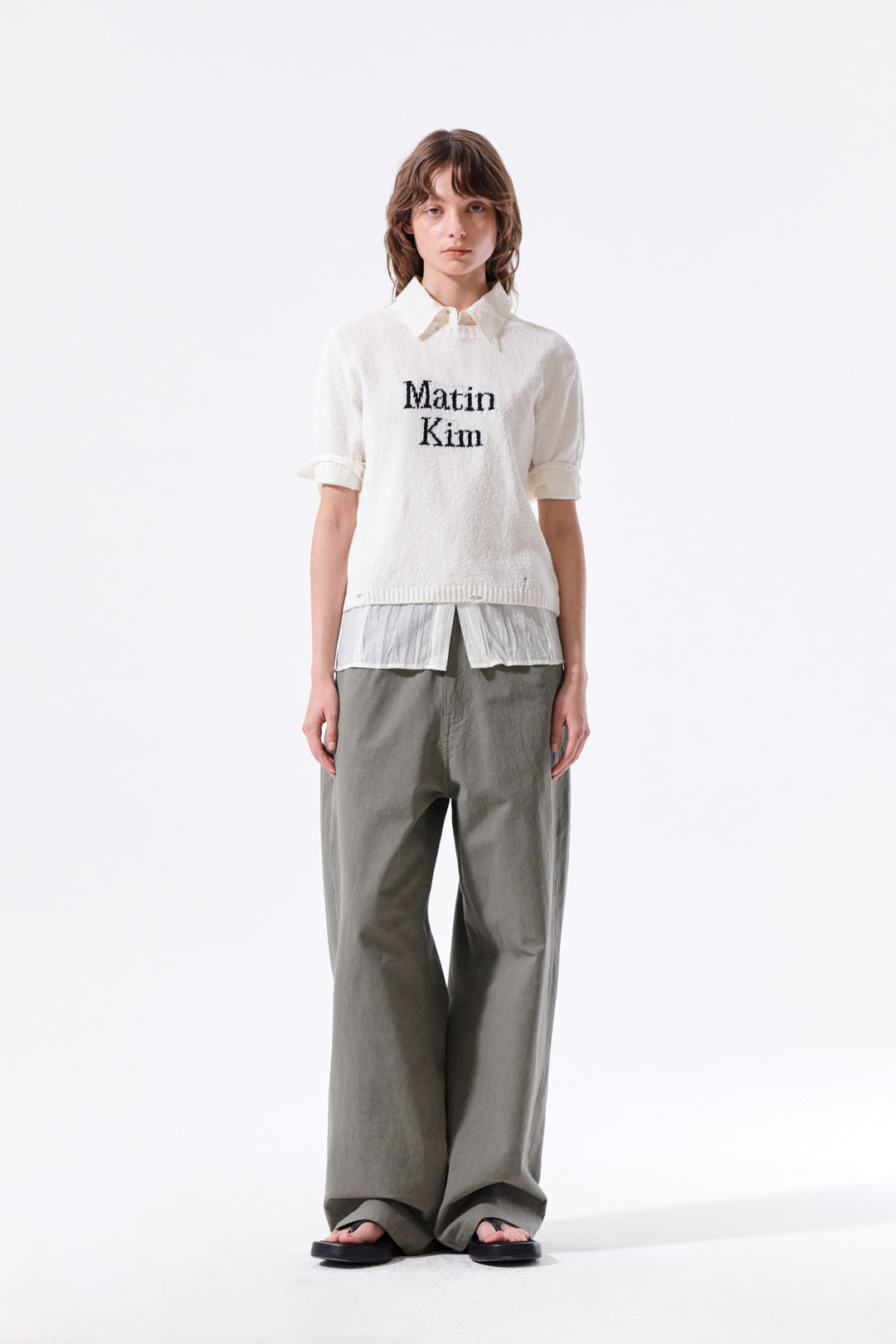 Matin Kim Half Sleeve Logo Pullover — White