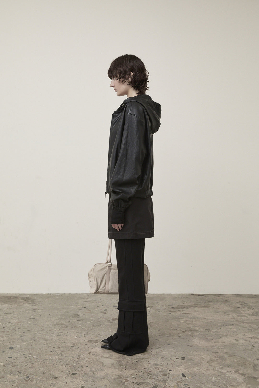 Matin Kim Faux Leather Hoody Crop Jumper — Black