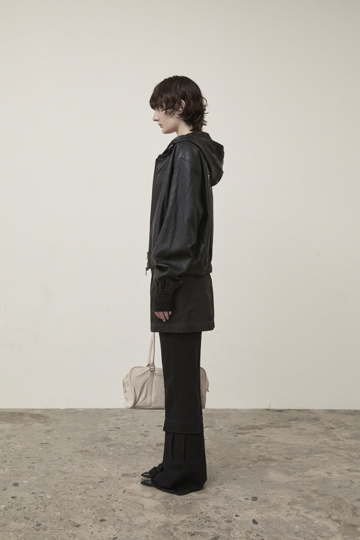 Matin Kim Faux Leather Hoody Crop Jumper — Black