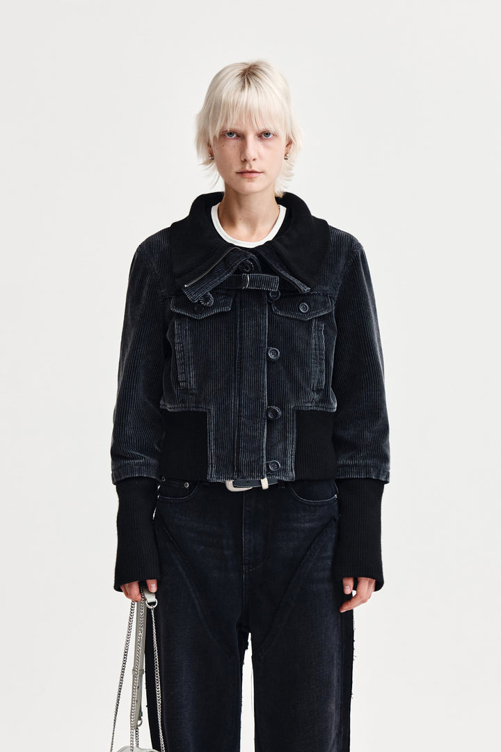 Matin Kim Washed Corduroy Bomber Jumper — Black