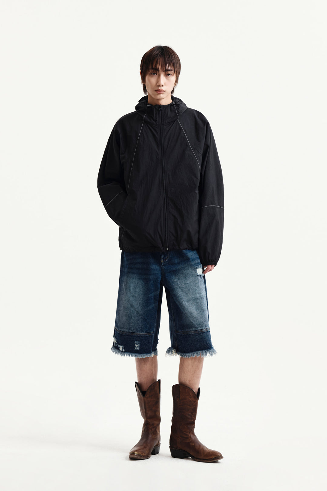 Matin Kim Back Logo Hoody Wind Breaker — Black