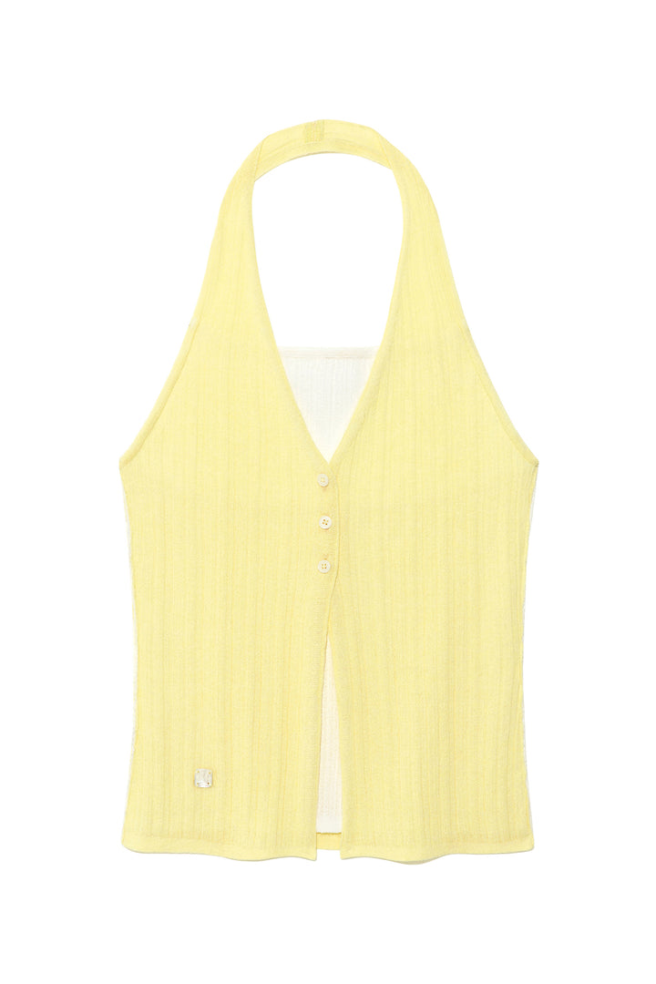 Matin Kim Layered Button Halter Neck Top — Yellow