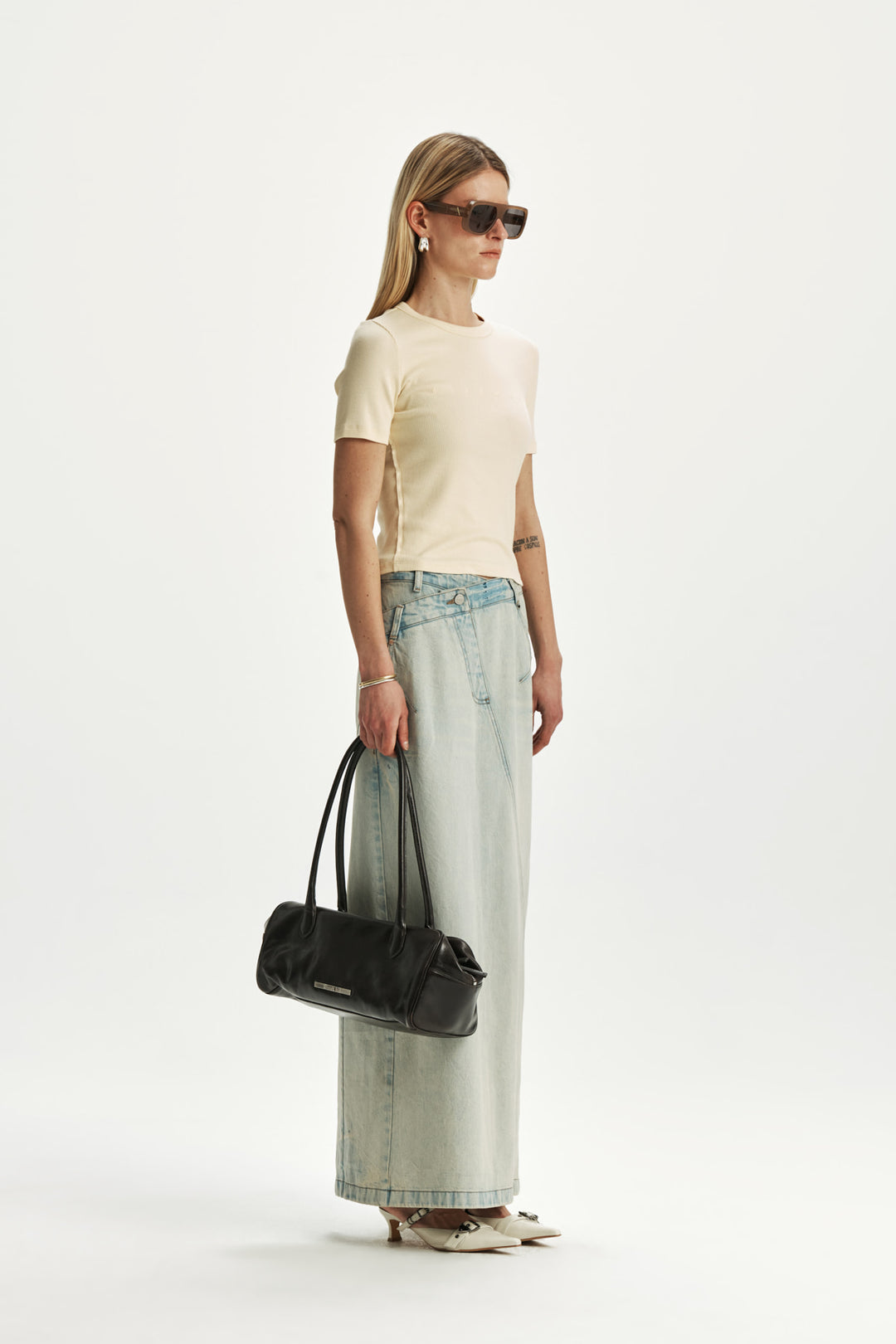 KIMMATIN Waist Point Denim Maxi Skirt — Light Blue