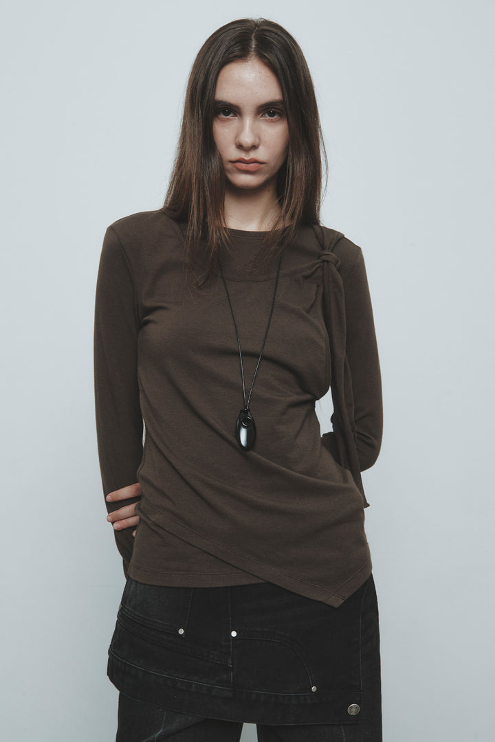 KIMMATIN Twist Strap Long Sleeve Top — Brown