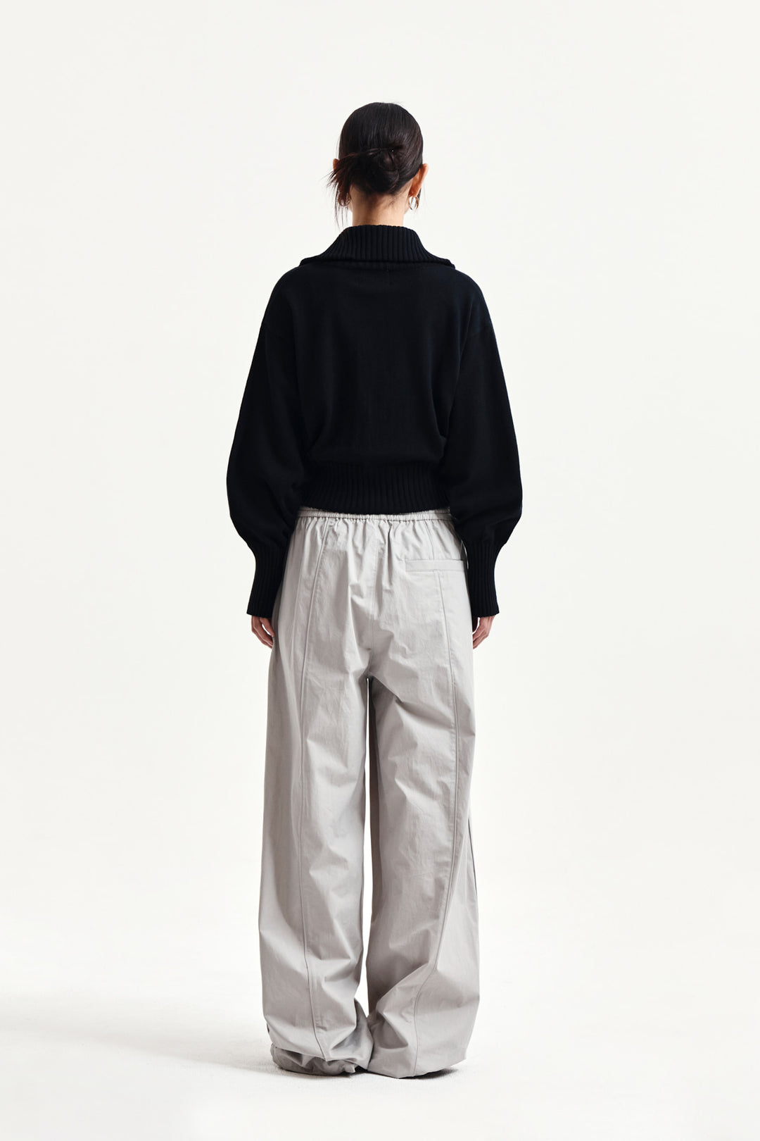 Matin Kim High Neck Embroidered Logo Zip Up — Black