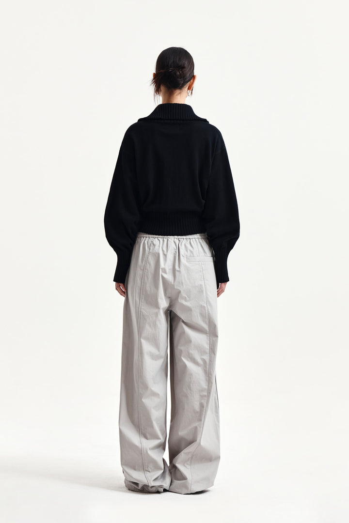 Matin Kim High Neck Embroidered Logo Zip Up — Black