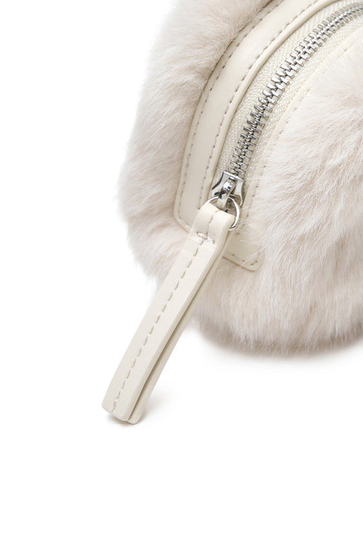 Matin Kim Soft Fur Mini Cube Pouch — Ivory