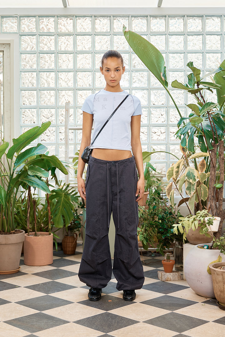 Matin Kim Patch Point Washed Cotton Pants — Charcoal