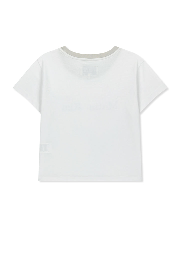 Matin Kim Tonal Rib Logo Crop Top — White