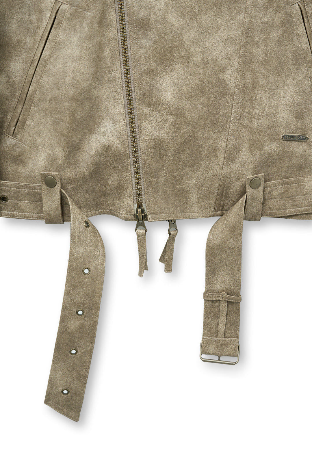 Matin Kim Faux Leather Belted Rider Jumper — Beige
