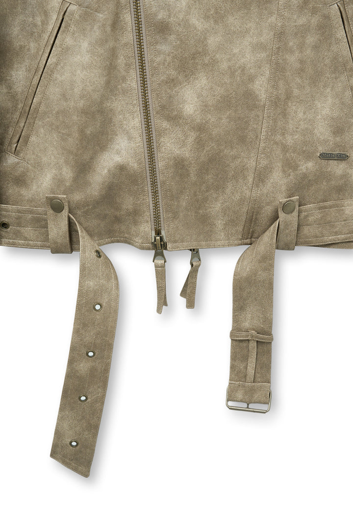 Matin Kim Faux Leather Belted Rider Jumper — Beige
