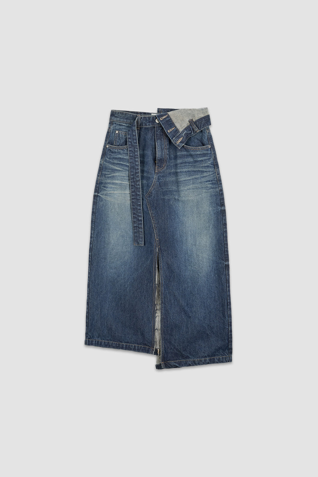 KIMMATIN Foldover Vintage Washed Denim Skirt — Blue