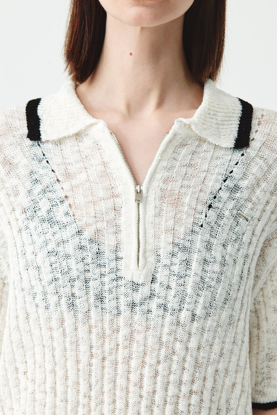 KIMMATIN Half Zip Slub Pique Knit Top — Ivory