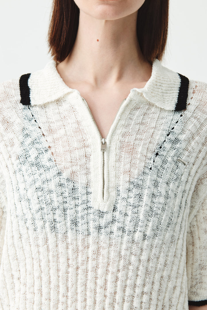 KIMMATIN Half Zip Slub Pique Knit Top — Ivory