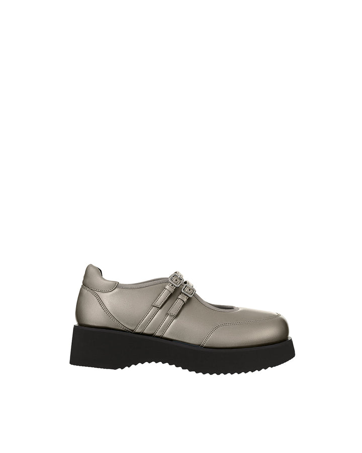Stand Oil Hatched Platform Mary Jane — Metallic Gray