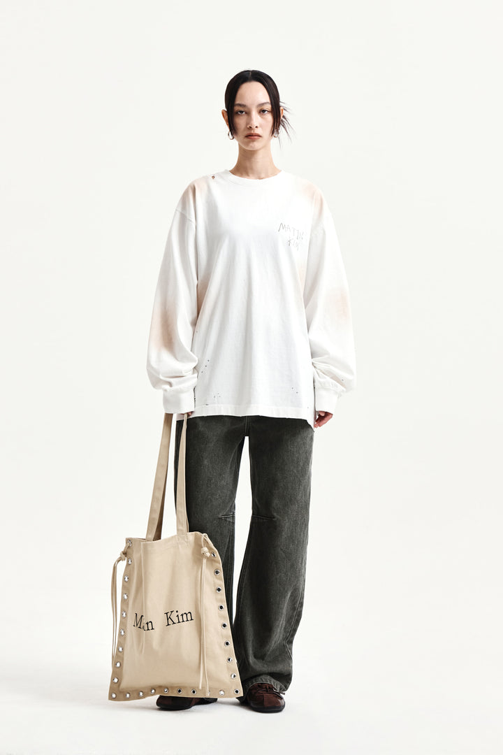 Matin Kim Vintage Washed Logo Top — Ivory