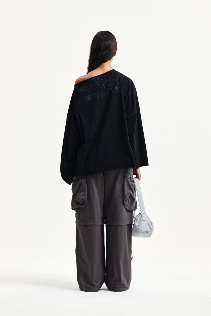 Matin Kim Raw Hem Boat Neck Top — Black
