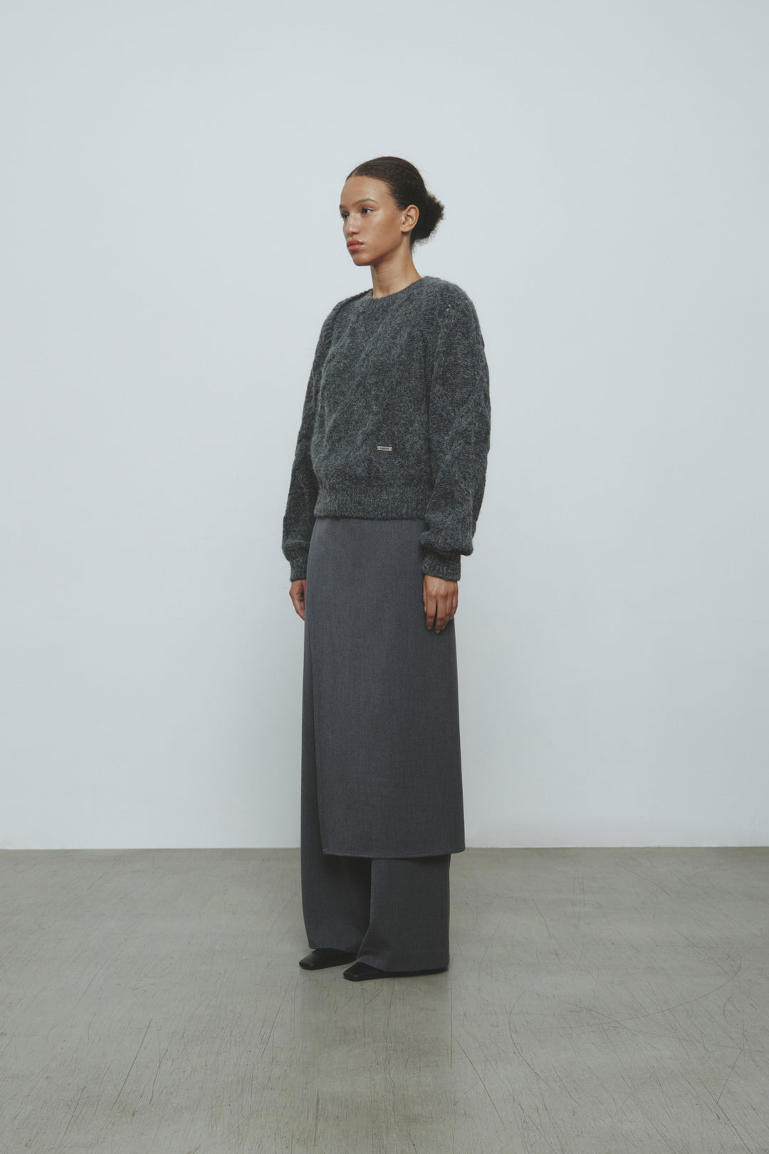 KIMMATIN Skirt Wrap Layered Pants — Gray