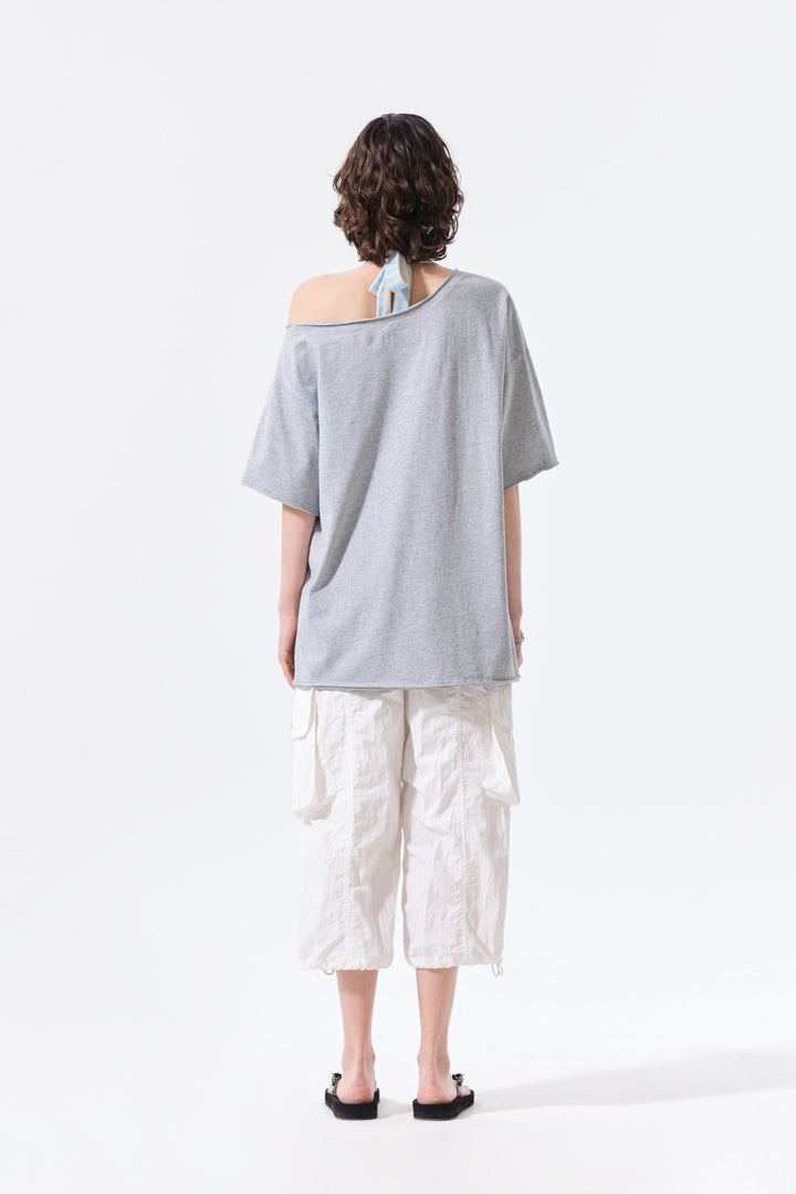 Matin Kim MTK 16 Graffiti Logo Asymmetric Top — Gray