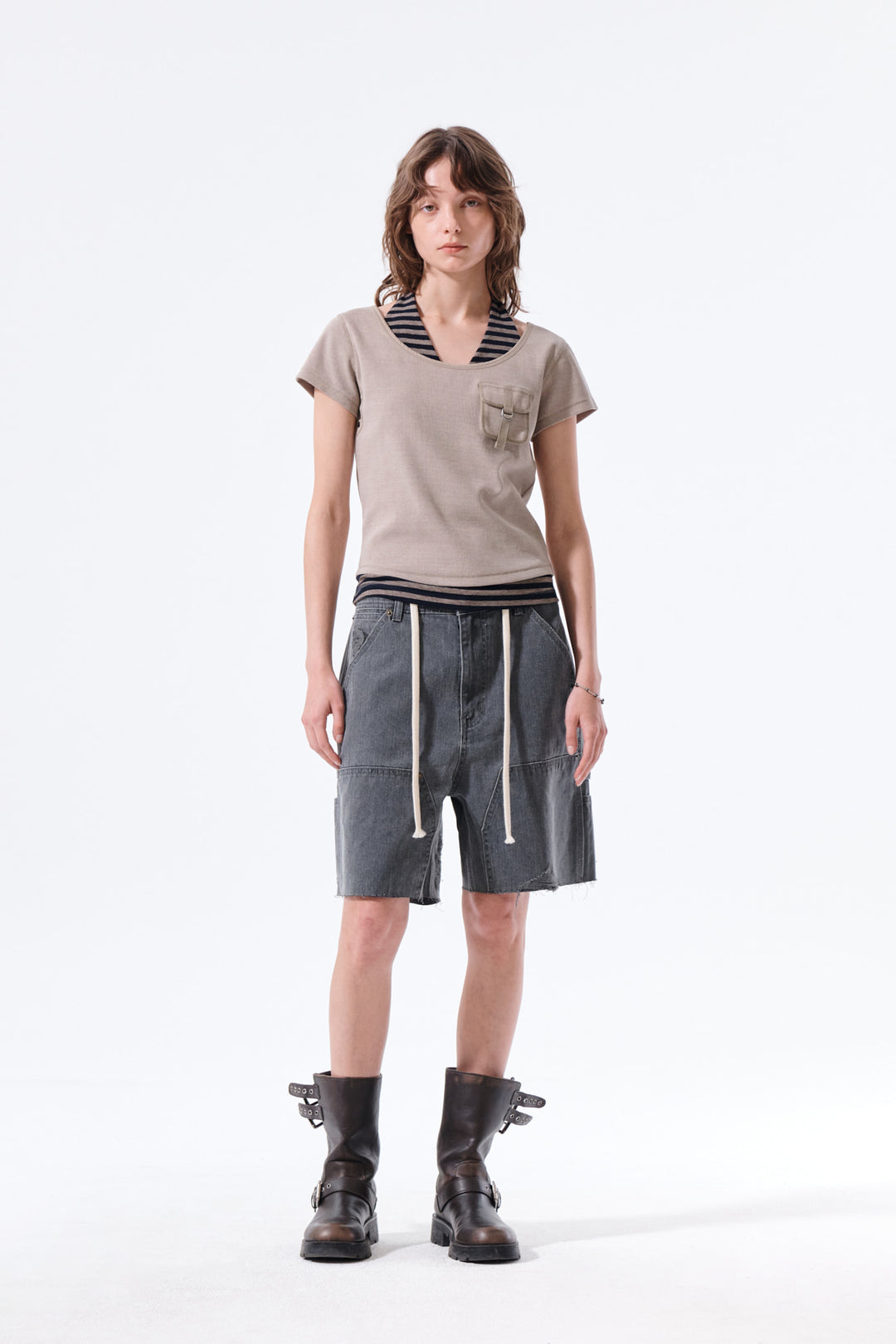 Matin Kim Pocket Point Slim Fit Top — Beige