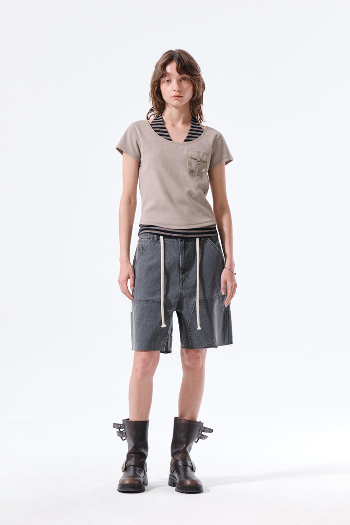 Matin Kim Pocket Point Slim Fit Top — Beige