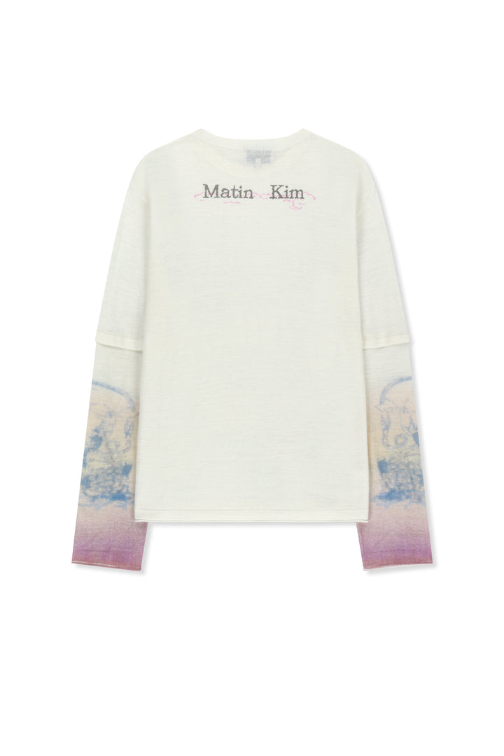 Matin Kim Sleeve Print Knit Pullover — Ivory