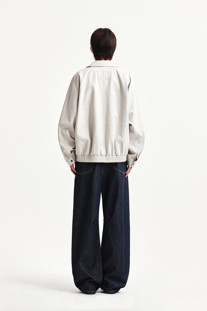 Matin Kim Small Logo Faux Leather Zip-Up — Light Grey