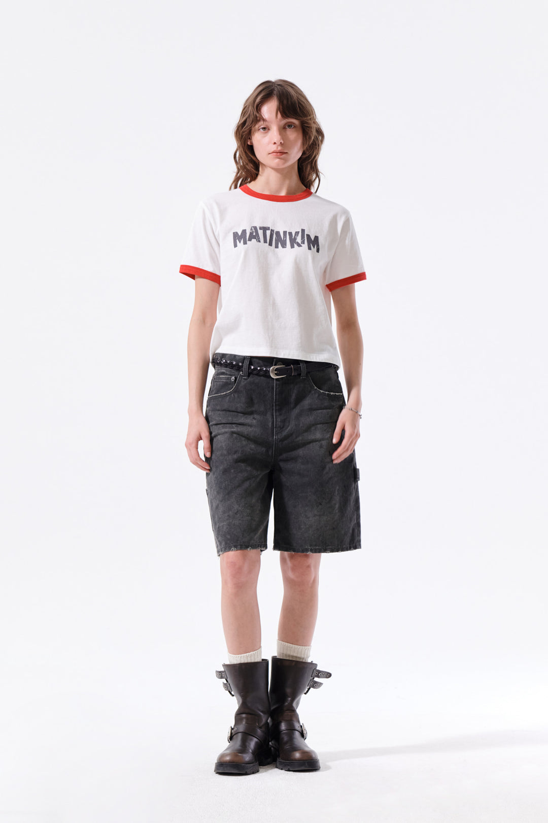 Matin Kim Logo Ringer Crop Top — White