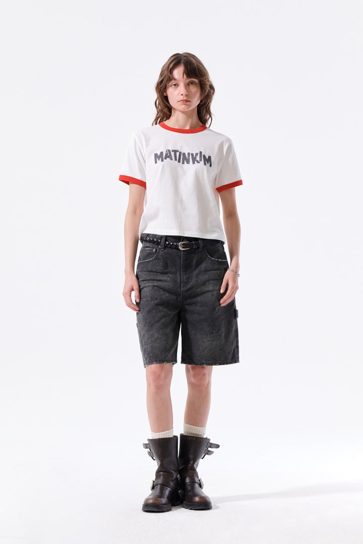 Matin Kim Logo Ringer Crop Top — White