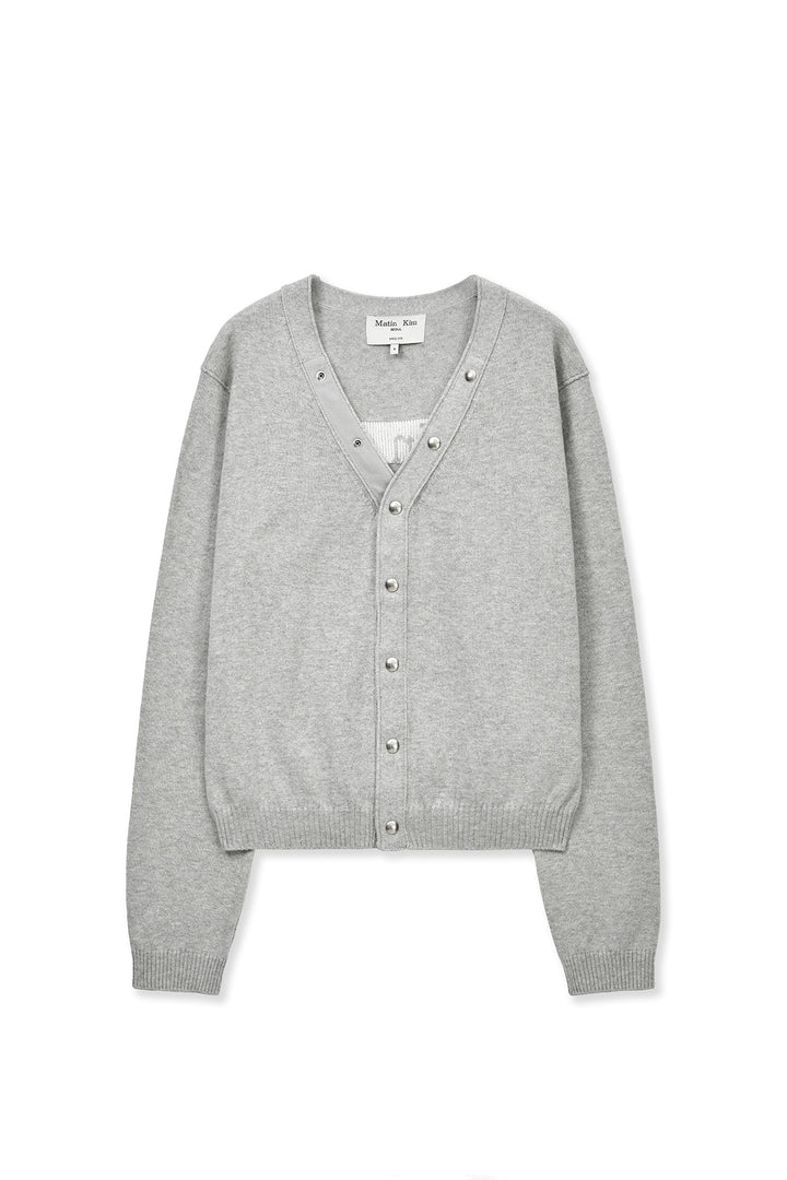 Matin Kim Back Logo Snap Button Cardigan — Gray