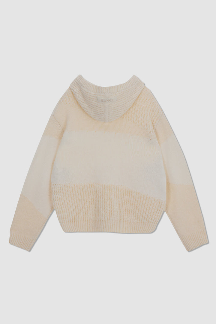KIMMATIN Color Mix Unbalance Knit Hoody — Ivory