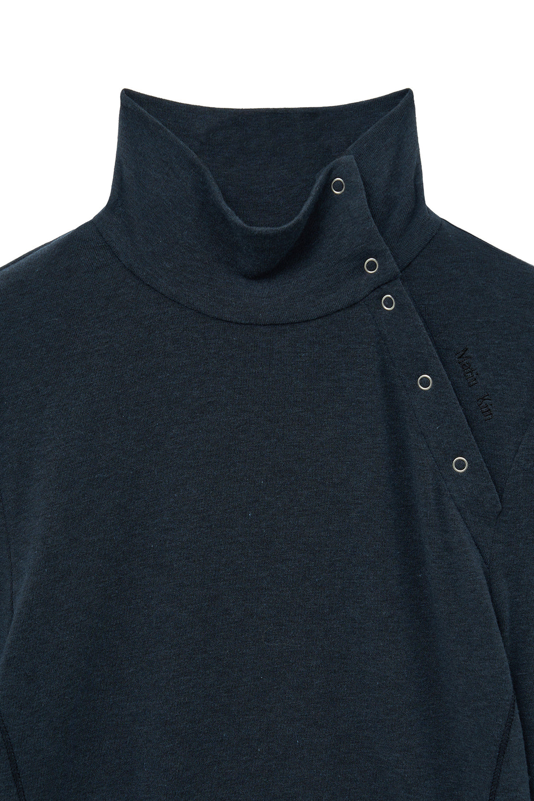 Matin Kim Button Slit Half Neck Top — Navy blue
