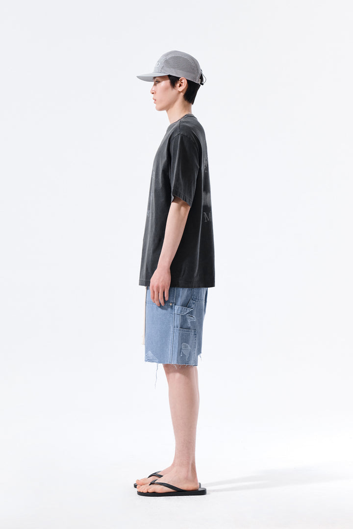 Matin Kim Herringbone Raw Cut Denim Shorts — Light Blue