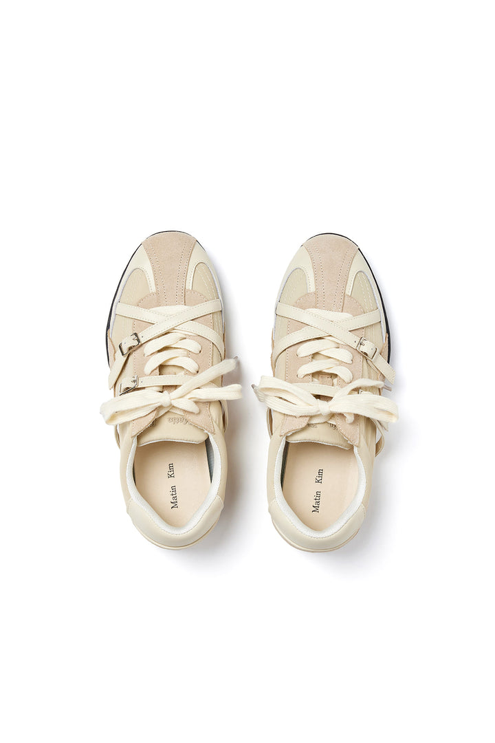 Matin Kim Cross Strap Suede Block Sneaker — Beige