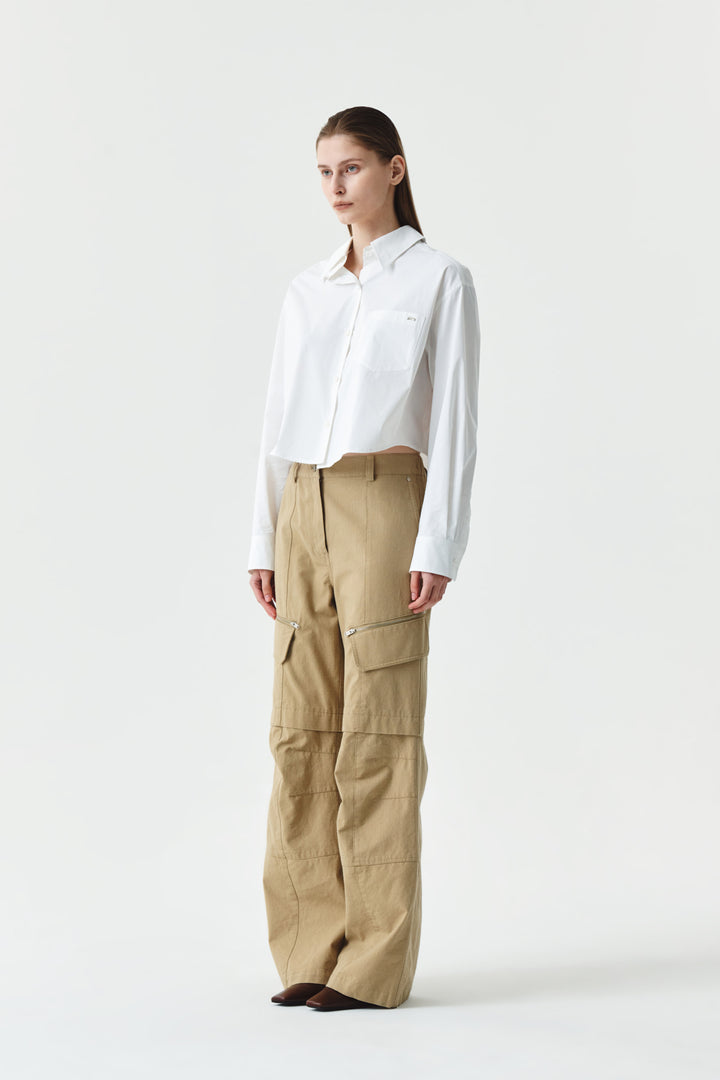 KIMMATIN Zipper Point Cotton Cargo Pants — Beige