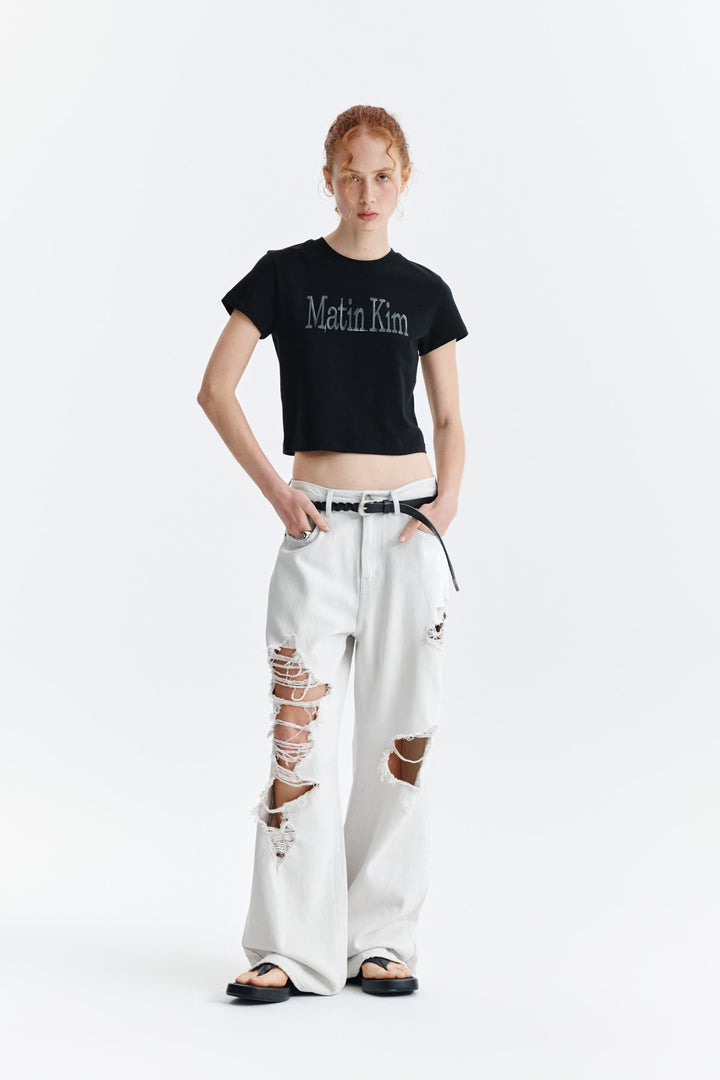 Matin Kim Pattern Artwork Logo Crop Top — Black