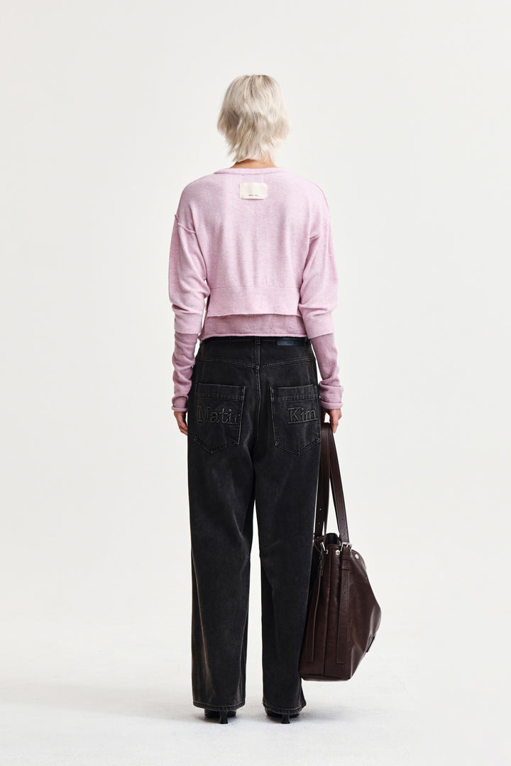 Matin Kim Back Logo Wide Denim — Charcoal